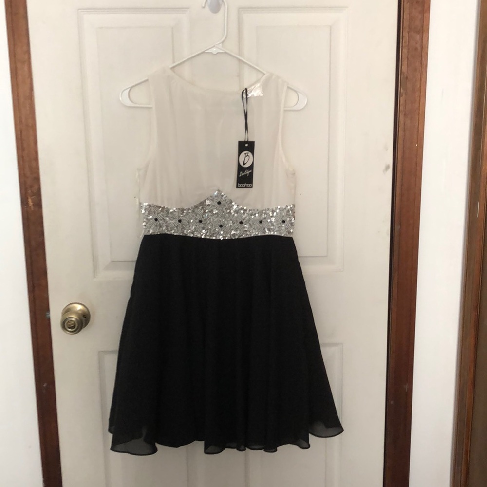 In sparkly party dress